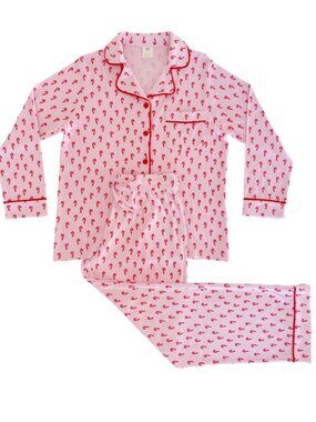 SIIX Collection Organic Cotton Pointelle Women's Lounge Set in pink candy cane